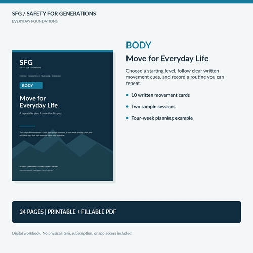 SFG Body Move for Everyday Life digital workbook with its actual cover and sample pages.