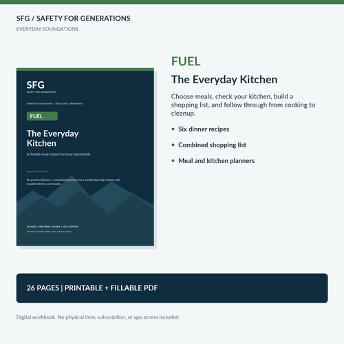 SFG Fuel The Everyday Kitchen digital workbook and printable meal-planning tools.